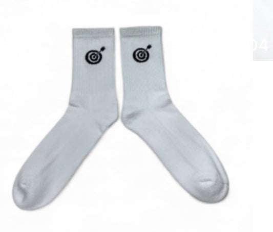 Classic White Crew Socks with Target-Arrow Embroidery