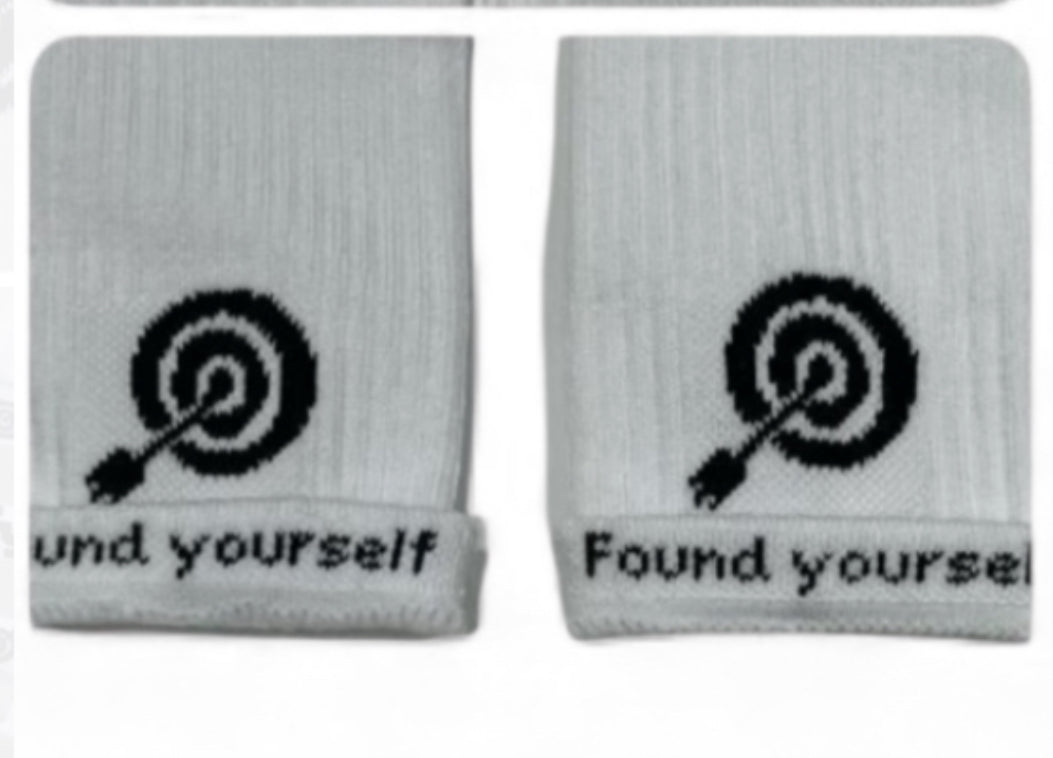 Classic White Crew Socks with Target-Arrow Embroidery