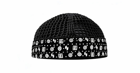 Islamic Kufi – Black Mesh with Symbolic White Print