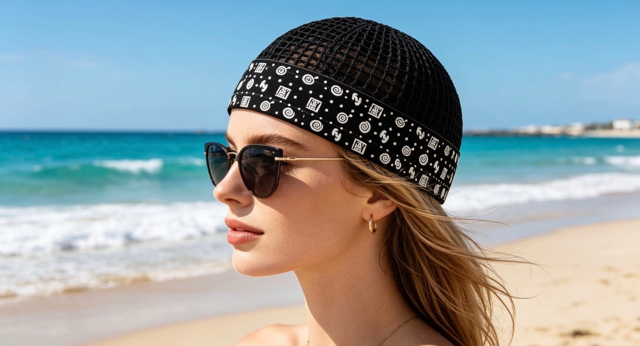Islamic Kufi – Black Mesh with Symbolic White Print